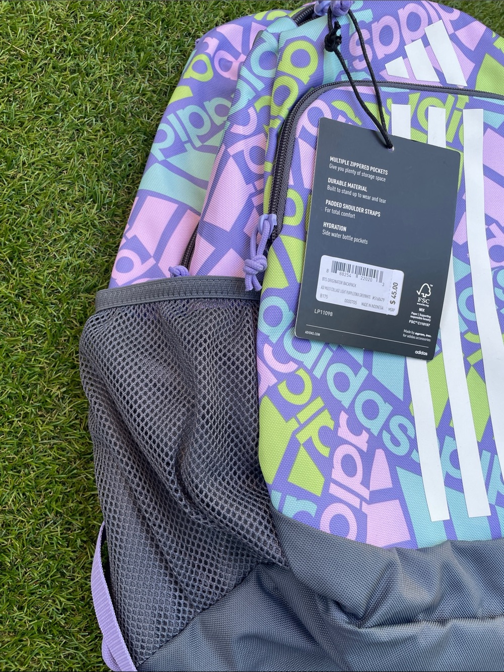 adidas Multicolor Logo Backpack in Purple, Mint & Lime - Picture 2 of 16